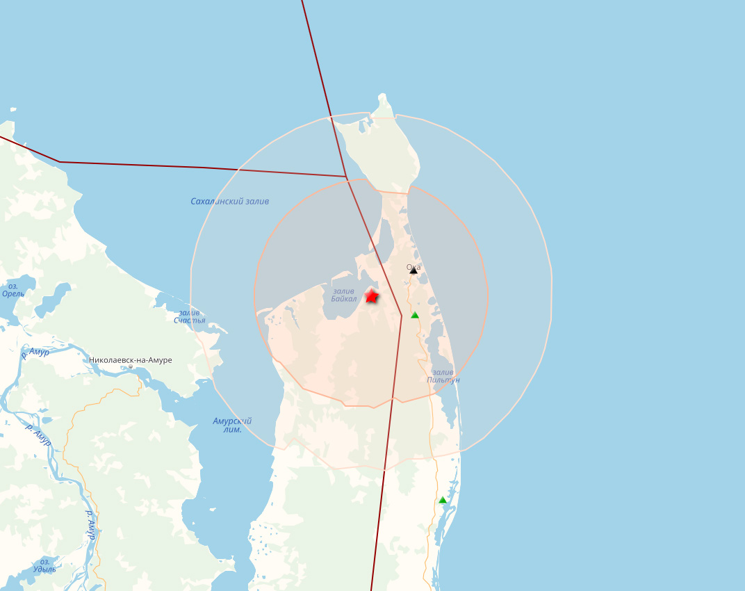 В Охинском районе произошло землетрясение магнитудой 3.9