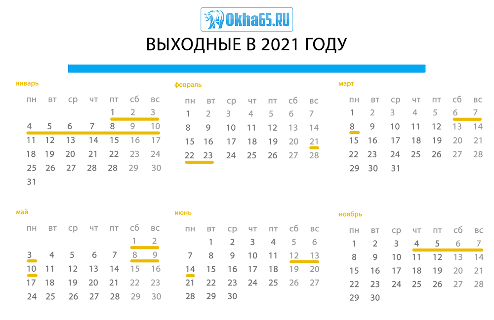 В 2021 году у россиян будет семь длинных выходных и нерабочее 31 декабря